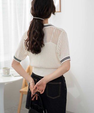 WEGO 襟付きメッシュニットショートカーデ ホワイト