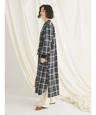 CRAFT STANDARD BOUTIQUE 先染めチェック（小）バンドカラー袖ＲＩＢ　ＯＰ Black