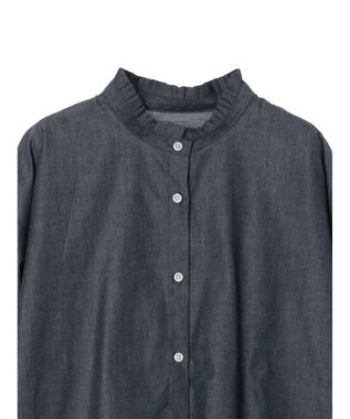 earth music&ecology スタンドフリルシャツ Blue