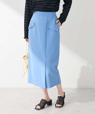 Green Parks きれいシルエット　フラップ付きナロースカート Sax