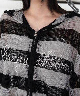 WEGO 刺繍ロゴメッシュニットパーカー グレーボーダー