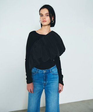 GRACE CONTINENTAL タフタケープ付ニットトップ ブラック