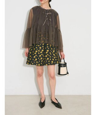 Green Parks タック入りジャガードキュロットパンツ Flower