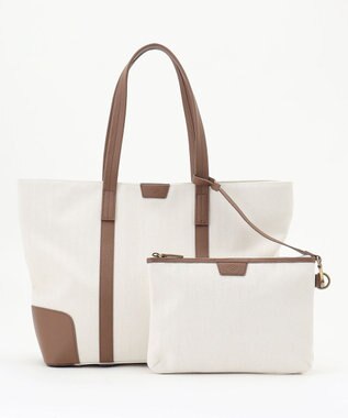 JOSEPH ABBOUD 【軽量/バッグINバッグ付き】ヘリンボンキャンバス トートバッグ アイボリー系