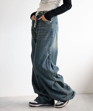 WEGO ドロストコードフレアデニム デニム中濃色