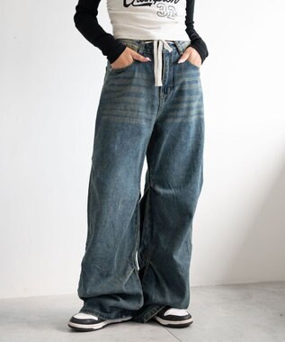 WEGO ドロストコードフレアデニム デニム中濃色