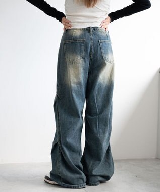 WEGO ドロストコードフレアデニム デニム中濃色