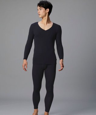 WACOAL MEN 綿混インナー Vネック ８分袖 しっかりあたたかい 保温性 肌側起毛 ストレッチ素材 逆三シルエット設計 メンズ GL5021 /ブロス ブラック