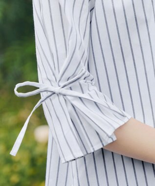 Tiaclasse L ストライプリボンレイヤードブラウス ホワイトストライプ