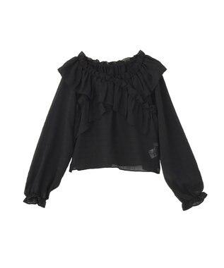 earth music&ecology シアーチェック2wayオフショルブラウス Black