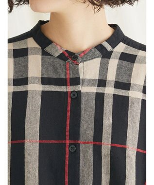 CRAFT STANDARD BOUTIQUE 先染めチェック（大）バンドカラー袖ＲＩＢ　ＯＰ Black