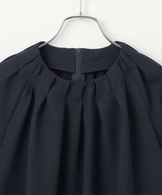 #Newans 【洗濯機可能】タックネックブラウス ネイビー