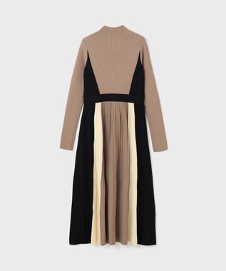 GRACE CONTINENTAL バイカラーフレアニットワンピース ベージュ