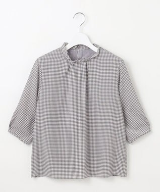 J.PRESS LADIES L 千鳥プリント フリル襟 カットソー ライトグレー系5