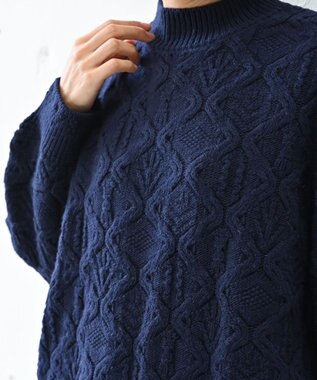 muuc 〈希少な高品質メリノウール〉〈5種類の模様編み〉ケーブル模様編みパッチワーク柄セーター ネイビー