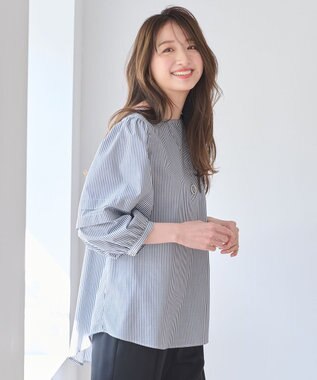 ANY L 【UVカット/抗菌防臭/吸水速乾】エニィファンクション袖タックブラウス ブルーロンスト