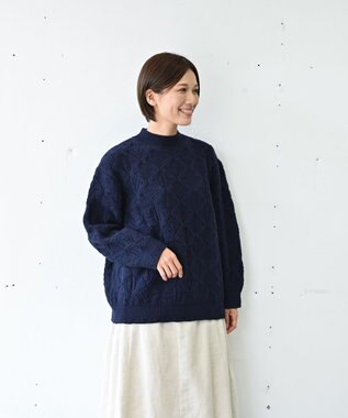 muuc 〈希少な高品質メリノウール〉〈5種類の模様編み〉ケーブル模様編みパッチワーク柄セーター ネイビー