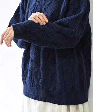 muuc 〈希少な高品質メリノウール〉〈5種類の模様編み〉ケーブル模様編みパッチワーク柄セーター ネイビー