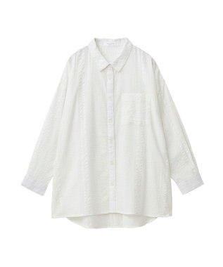 Green Parks インド綿 シアサッカーシャツ Off White