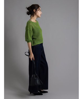Te chichi スパンコールメッシュハーフスリーブニット《2025Autumn catalog item》 グリーン
