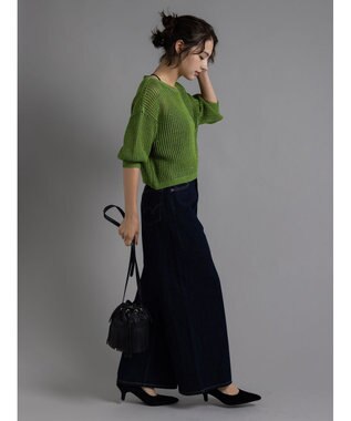 Te chichi スパンコールメッシュハーフスリーブニット《2025Autumn catalog item》 グリーン