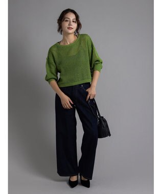 Te chichi スパンコールメッシュハーフスリーブニット《2025Autumn catalog item》 グリーン