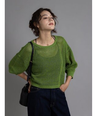 Te chichi スパンコールメッシュハーフスリーブニット《2025Autumn catalog item》 グリーン