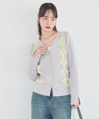 earth music&ecology アーガイルニットカーディガン Light Gray