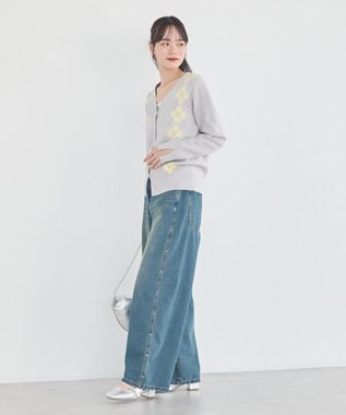 earth music&ecology アーガイルニットカーディガン Light Gray