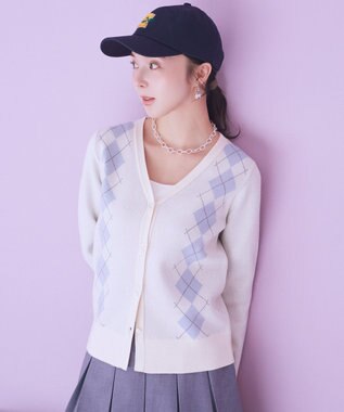 earth music&ecology アーガイルニットカーディガン Ivory