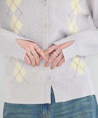 earth music&ecology アーガイルニットカーディガン Light Gray
