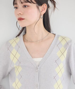 earth music&ecology アーガイルニットカーディガン Light Gray