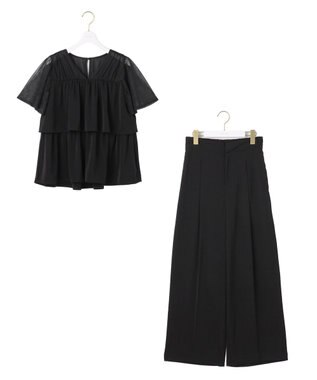 ANY SIS 【洗える】ティアードトップス×ワイドパンツSET ブラック