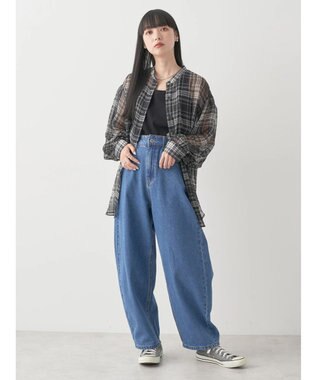 earth music&ecology シアーチェックシャツ Check Black