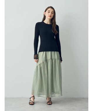 YECCA VECCA 箔プリントシアーギャザースカート Green