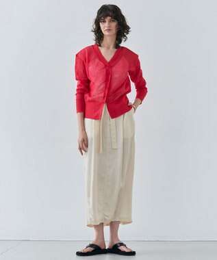 BEIGE， 【洗える・Oggi 7月号掲載】LUPINUS / 前後2WAYシアーニットカーディガン Poppy Red