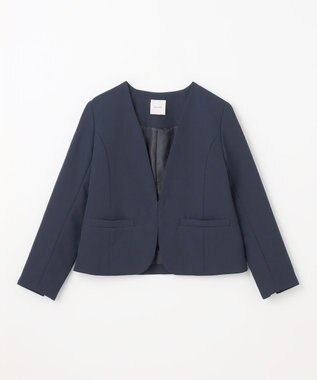 ANY 【WEB限定】ダブルクロスストレッチ Ｖネックノーカラージャケット ネイビー