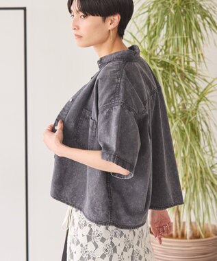 AMERICAN HOLIC Ｗポケットデニムショートシャツ Black