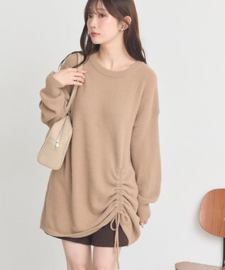 earth music&ecology パウダーシャギーシャーリングニットミニワンピース Beige