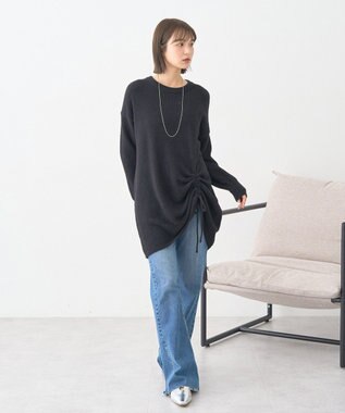 earth music&ecology パウダーシャギーシャーリングニットミニワンピース Black