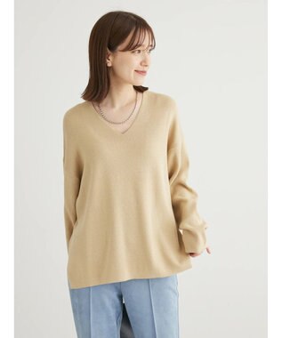 Green Parks 洗える　ミラノリブ編みニットプルオーバー Gray Beige