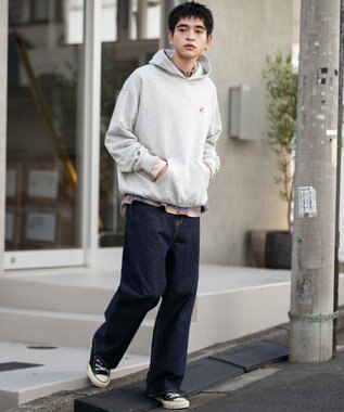 WEGO 【ユニセックス着用ITEM/SMLサイズ展開/裏起毛】ワンポイント刺繍プルパーカー グレーその他