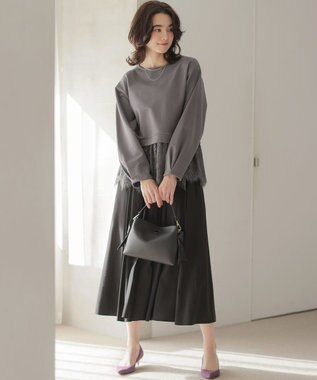 組曲 フレンチテリーレースコンビ カットソー チャコールグレー系