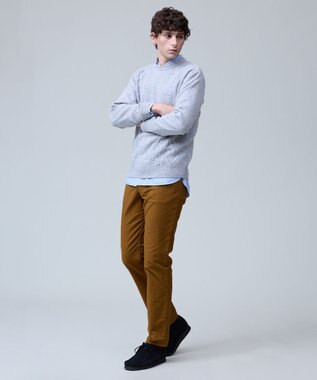 J.PRESS MEN ウール×カシミヤの上質素材【Cash Lamb's Wool】ケーブルクルーネック ニット_25年モデル ライトグレー系