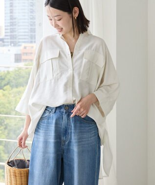 AMERICAN HOLIC 【WEB限定】接触冷感Wポケットシャツチュニック Ivory