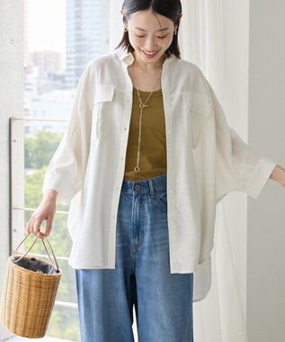 AMERICAN HOLIC 【WEB限定】接触冷感Wポケットシャツチュニック Ivory