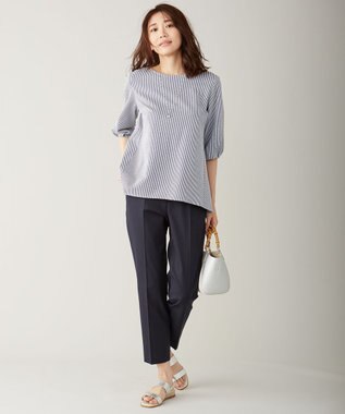 J.PRESS LADIES S 【シワになりにくい】コットンフィッティーシャーク テーパードパンツ ネイビー系