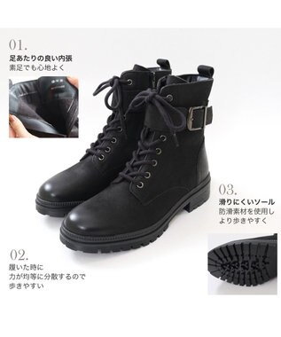 Pointer 本革 足首ベルトレースアップブーツ ブラック