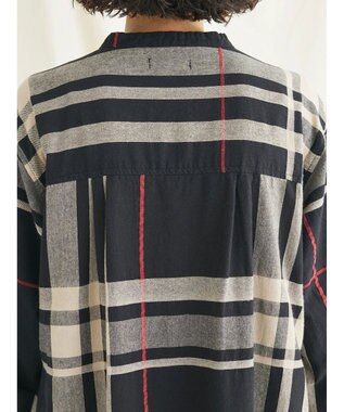 CRAFT STANDARD BOUTIQUE 先染めチェック（大）バンドカラー袖ＲＩＢ　ＯＰ Black