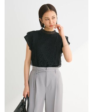 Green Parks ・Ｐｅｔｉｔ　Ｆｌｅｕｒ　フレンチレーシ－ブラウス Black